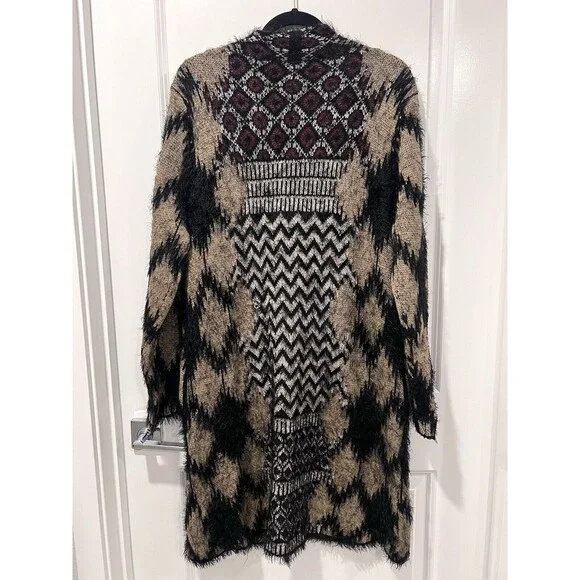 MAXSPORT BCBGMaxazaria Cardigan Sweater Open Front Long Black Tan Women Size Med - Picture 8 of 11